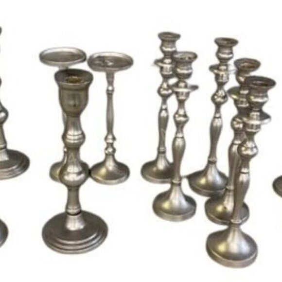 12 Asst Silver Metal Candle Holders - sold as LOT - Picture 2 of 6